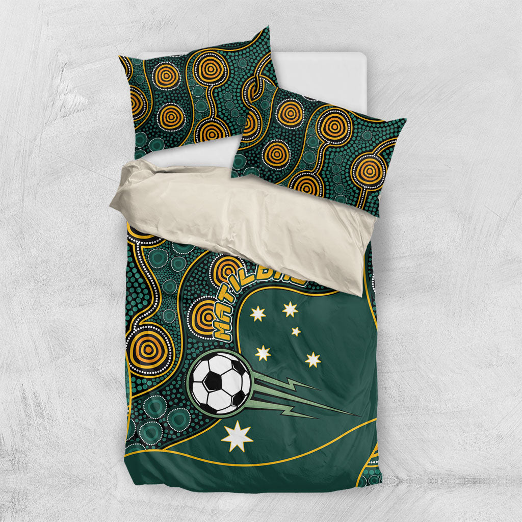 Matildas Game On Bedding Set Indigenous Dot Art Soccer Ball With Southern Cross Stars