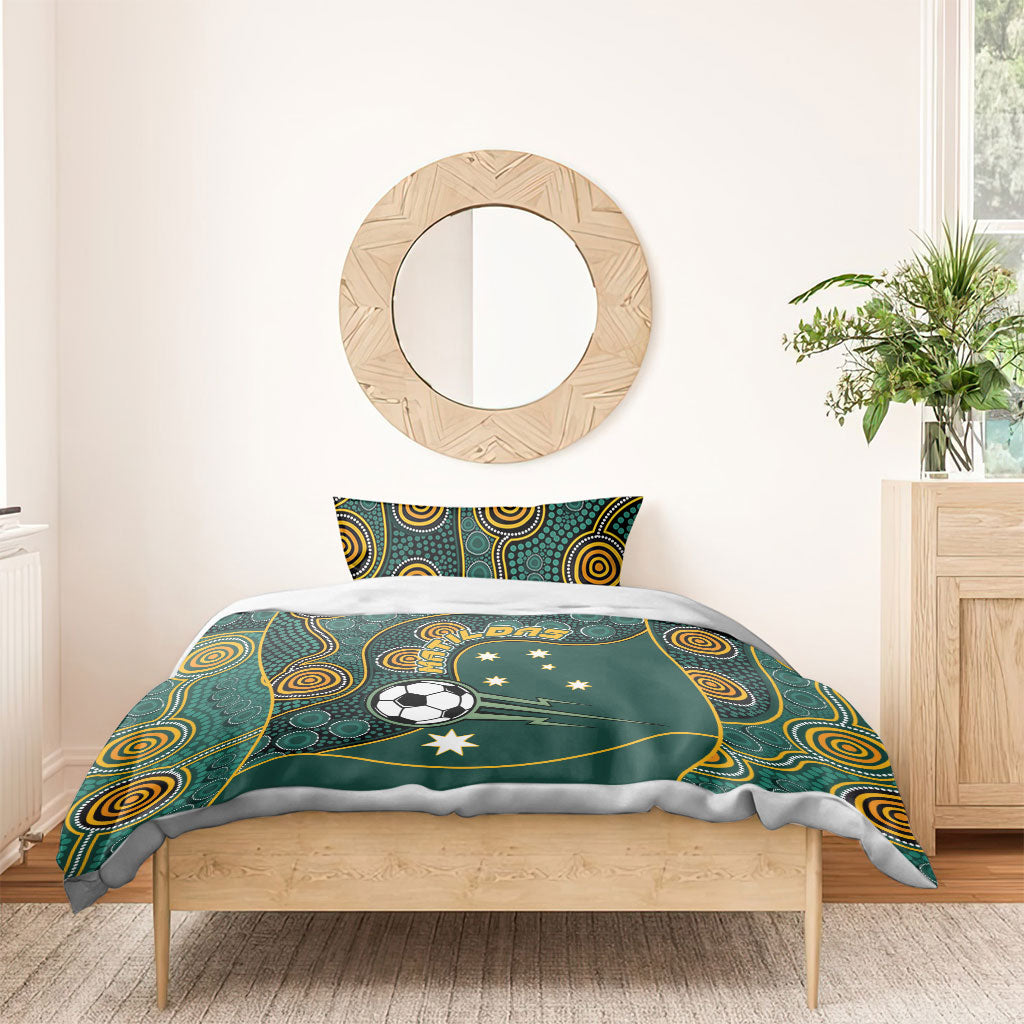 Matildas Game On Bedding Set Indigenous Dot Art Soccer Ball With Southern Cross Stars
