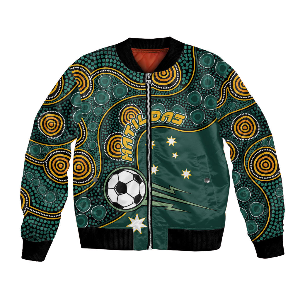 Matildas Game On Bomber Jacket Indigenous Dot Art Soccer Ball With Southern Cross Stars