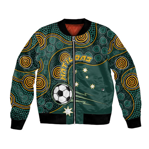 Matildas Game On Bomber Jacket Indigenous Dot Art Soccer Ball With Southern Cross Stars