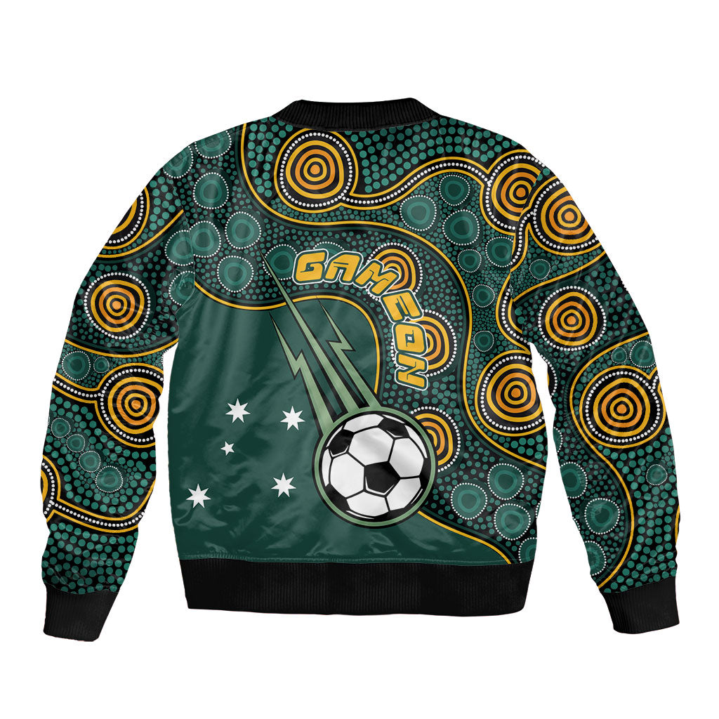Matildas Game On Bomber Jacket Indigenous Dot Art Soccer Ball With Southern Cross Stars