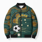 Matildas Game On Bomber Puffer Jacket Indigenous Dot Art Soccer Ball With Southern Cross Stars