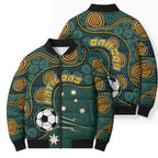 Matildas Game On Bomber Puffer Jacket Indigenous Dot Art Soccer Ball With Southern Cross Stars