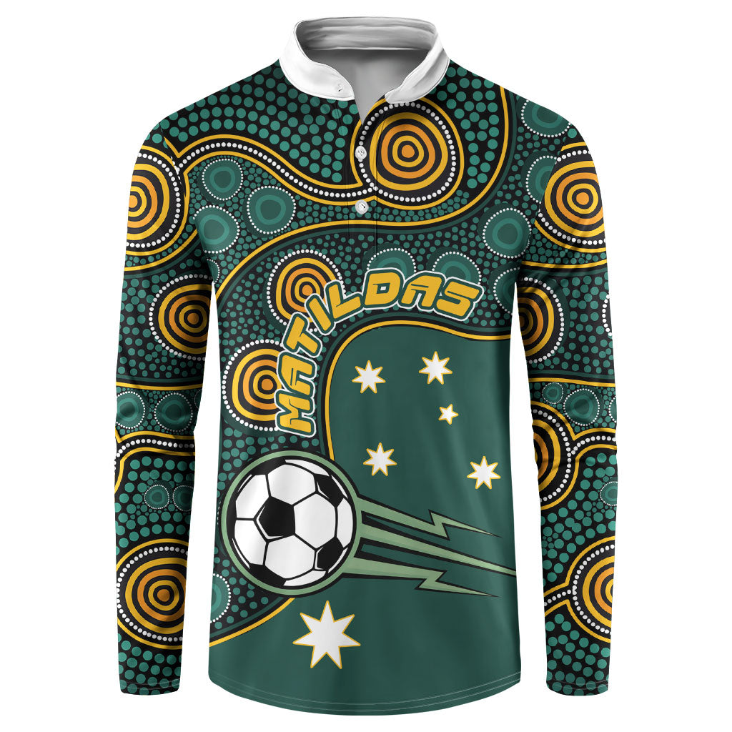 Matildas Game On Button Sweatshirt Indigenous Dot Art Soccer Ball With Southern Cross Stars