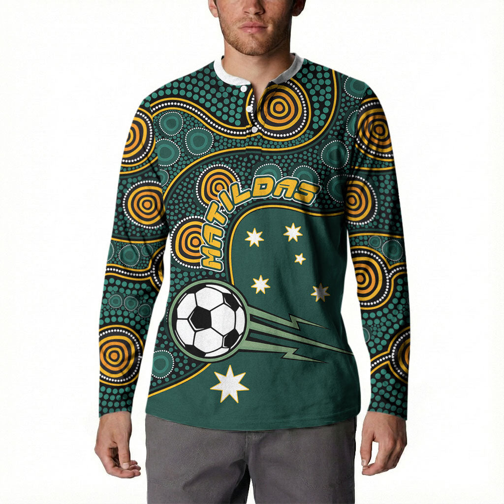 Matildas Game On Button Sweatshirt Indigenous Dot Art Soccer Ball With Southern Cross Stars