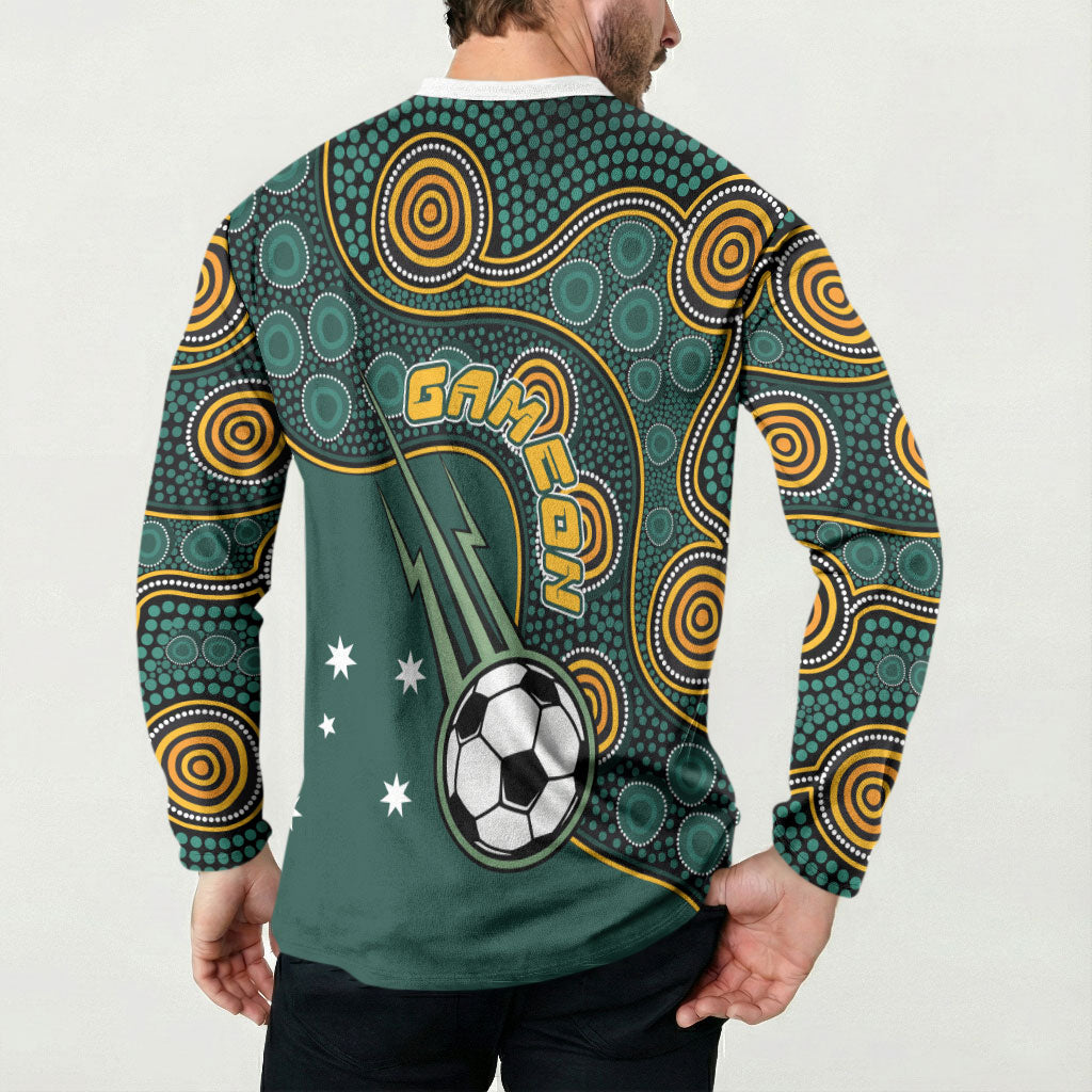 Matildas Game On Button Sweatshirt Indigenous Dot Art Soccer Ball With Southern Cross Stars