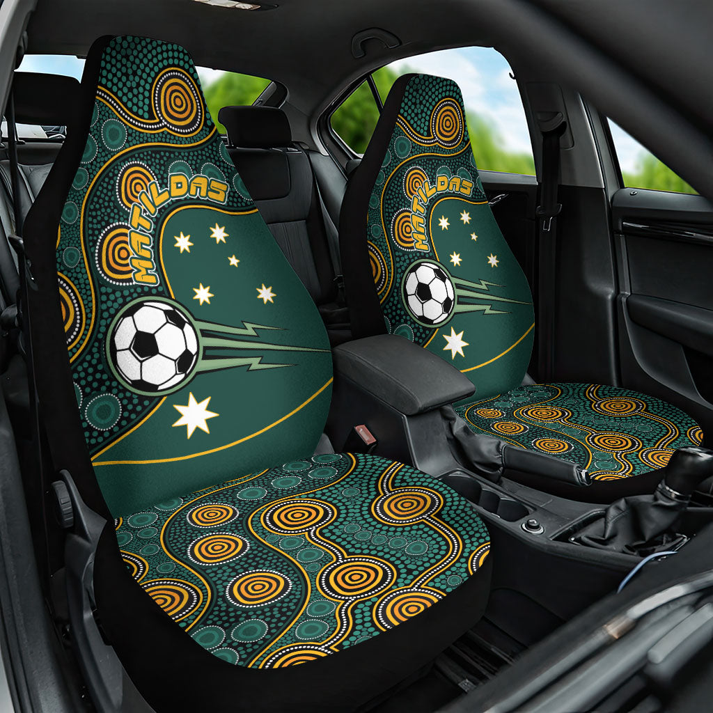 Matildas Game On Car Seat Cover Indigenous Dot Art Soccer Ball With Southern Cross Stars
