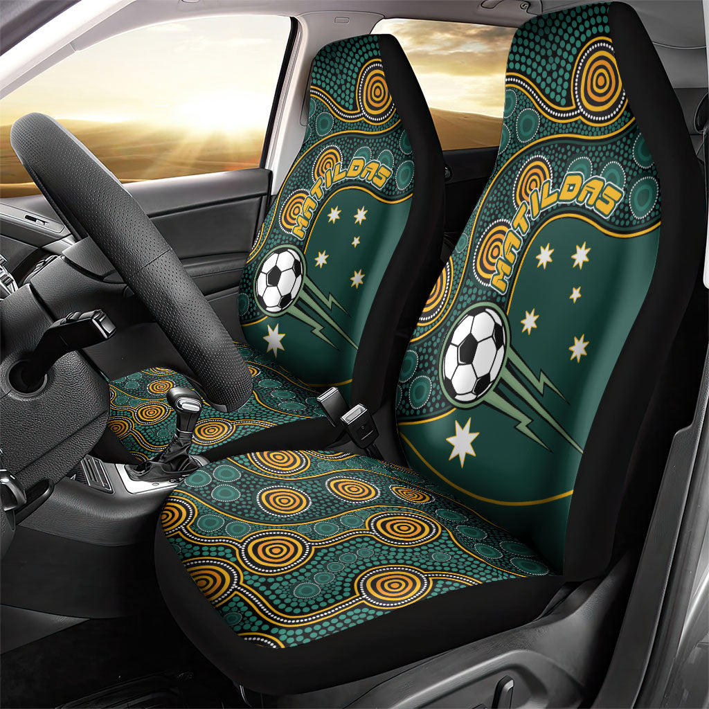 Matildas Game On Car Seat Cover Indigenous Dot Art Soccer Ball With Southern Cross Stars