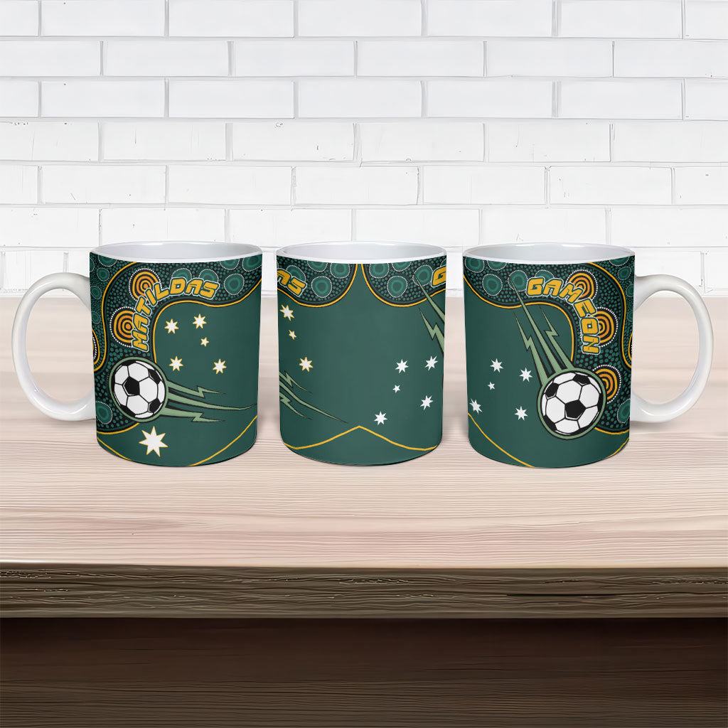 Matildas Game On Ceramic Mug Indigenous Dot Art Soccer Ball With Southern Cross Stars