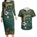Matildas Game On Couples Matching Long Sleeve Bodycon Dress and Hawaiian Shirt Indigenous Dot Art Soccer Ball With Southern Cross Stars