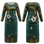 Matildas Game On Couples Matching Long Sleeve Bodycon Dress and Hawaiian Shirt Indigenous Dot Art Soccer Ball With Southern Cross Stars