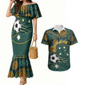 Matildas Game On Couples Matching Mermaid Dress and Hawaiian Shirt Indigenous Dot Art Soccer Ball With Southern Cross Stars