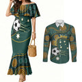 Matildas Game On Couples Matching Mermaid Dress and Long Sleeve Button Shirt Indigenous Dot Art Soccer Ball With Southern Cross Stars