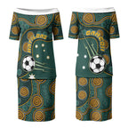 Matildas Game On Couples Matching Puletasi and Long Sleeve Button Shirt Indigenous Dot Art Soccer Ball With Southern Cross Stars