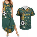 Matildas Game On Couples Matching Summer Maxi Dress and Hawaiian Shirt Indigenous Dot Art Soccer Ball With Southern Cross Stars
