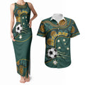 Matildas Game On Couples Matching Tank Maxi Dress and Hawaiian Shirt Indigenous Dot Art Soccer Ball With Southern Cross Stars