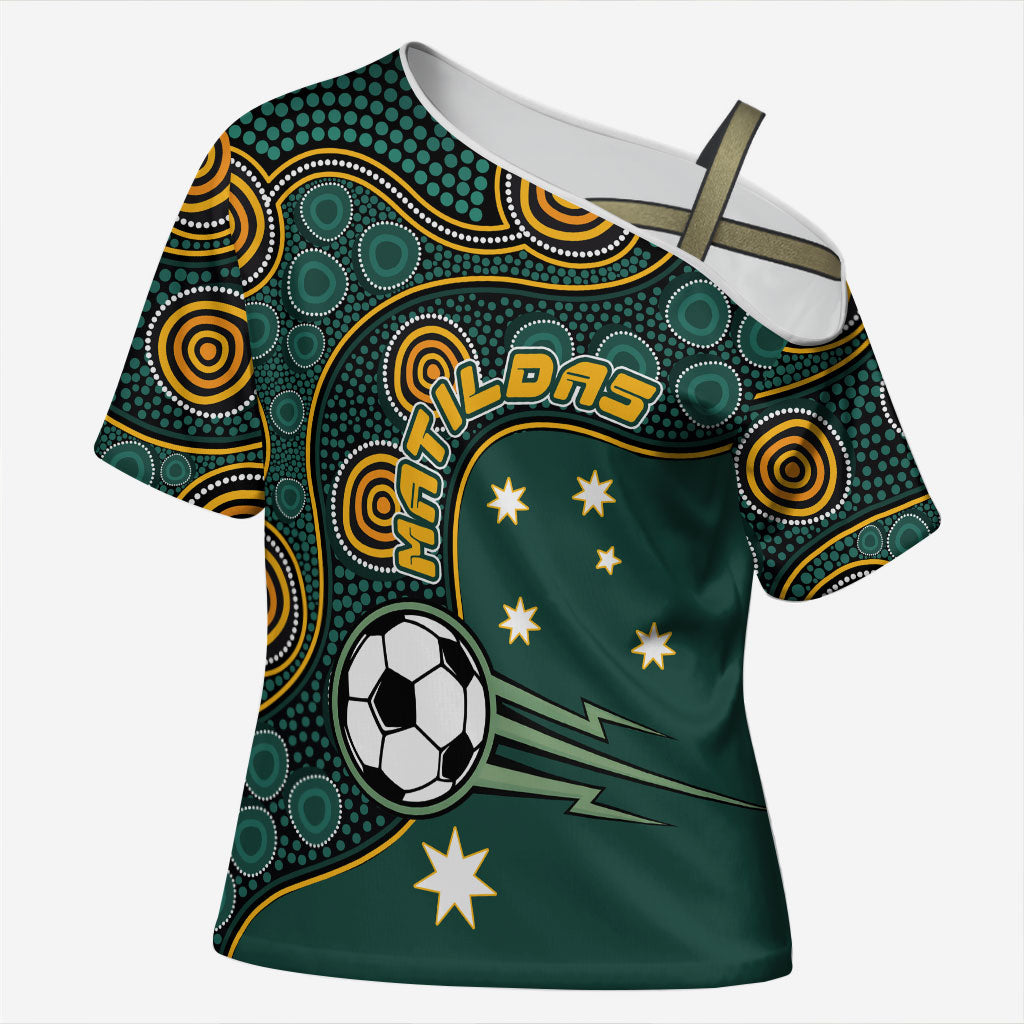 Matildas Game On Cross Shoulder Shirt Indigenous Dot Art Soccer Ball With Southern Cross Stars