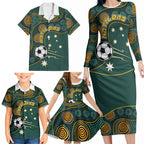 Matildas Game On Family Matching Long Sleeve Bodycon Dress and Hawaiian Shirt Indigenous Dot Art Soccer Ball With Southern Cross Stars