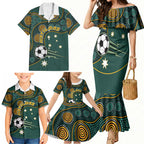 Matildas Game On Family Matching Mermaid Dress and Hawaiian Shirt Indigenous Dot Art Soccer Ball With Southern Cross Stars