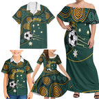 Matildas Game On Family Matching Off Shoulder Maxi Dress and Hawaiian Shirt Indigenous Dot Art Soccer Ball With Southern Cross Stars