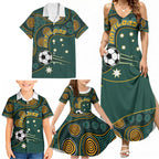 Matildas Game On Family Matching Summer Maxi Dress and Hawaiian Shirt Indigenous Dot Art Soccer Ball With Southern Cross Stars