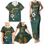 Matildas Game On Family Matching Tank Maxi Dress and Hawaiian Shirt Indigenous Dot Art Soccer Ball With Southern Cross Stars