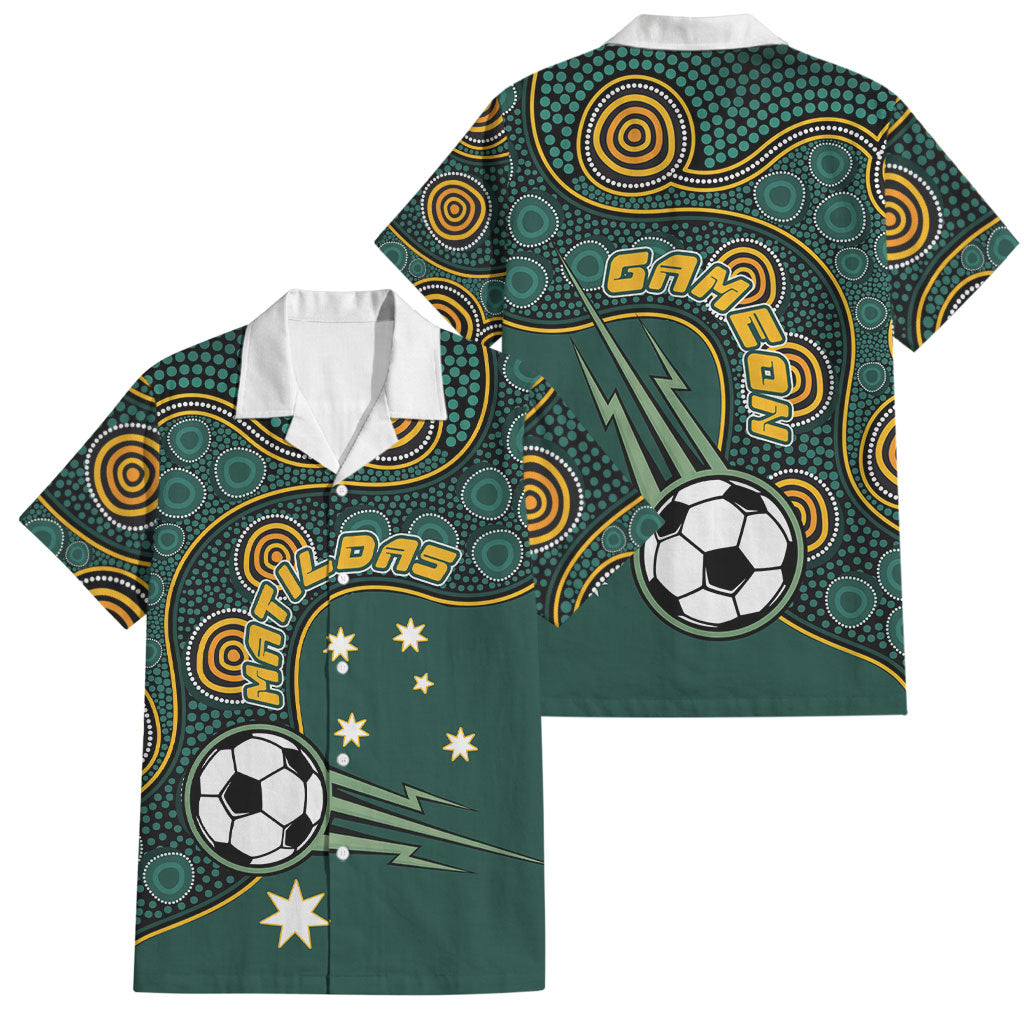 Matildas Game On Family Matching Tank Maxi Dress and Hawaiian Shirt Indigenous Dot Art Soccer Ball With Southern Cross Stars
