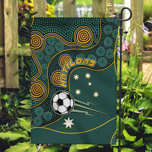 Matildas Game On Garden Flag Indigenous Dot Art Soccer Ball With Southern Cross Stars