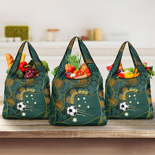 Matildas Game On Grocery Bag Indigenous Dot Art Soccer Ball With Southern Cross Stars