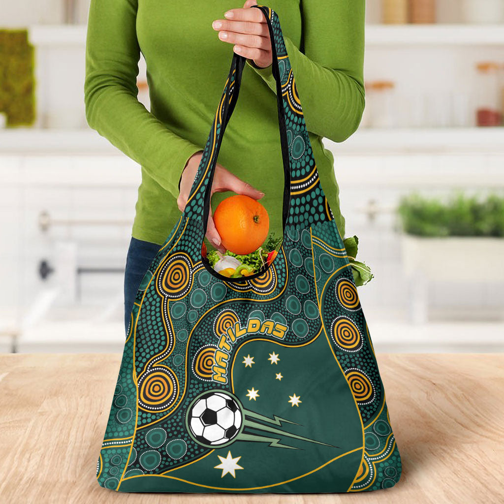Matildas Game On Grocery Bag Indigenous Dot Art Soccer Ball With Southern Cross Stars