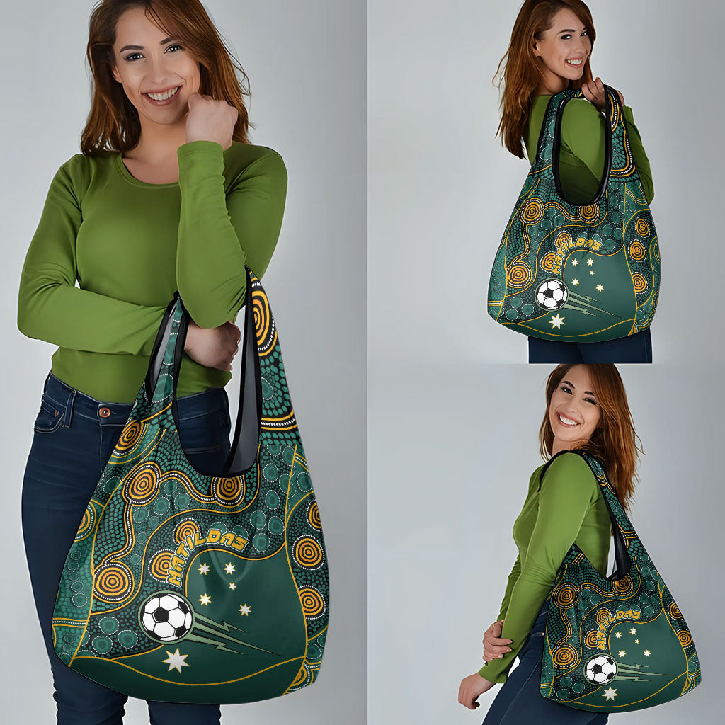 Matildas Game On Grocery Bag Indigenous Dot Art Soccer Ball With Southern Cross Stars