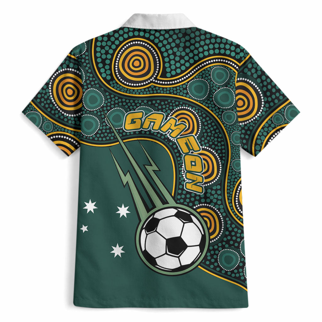 Matildas Game On Hawaiian Shirt Indigenous Dot Art Soccer Ball With Southern Cross Stars