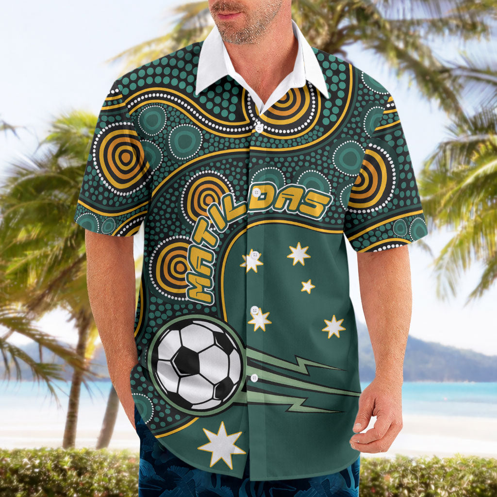 Matildas Game On Hawaiian Shirt Indigenous Dot Art Soccer Ball With Southern Cross Stars