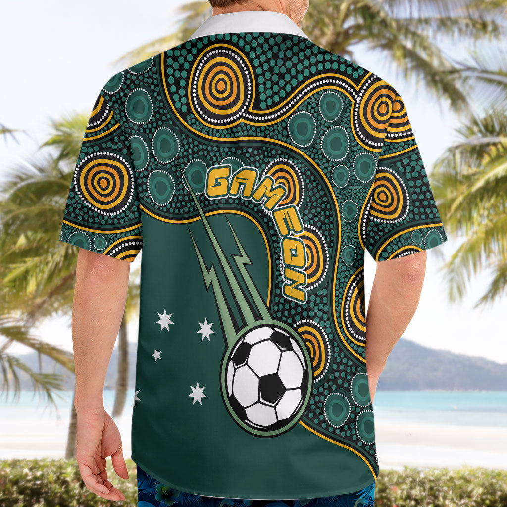 Matildas Game On Hawaiian Shirt Indigenous Dot Art Soccer Ball With Southern Cross Stars
