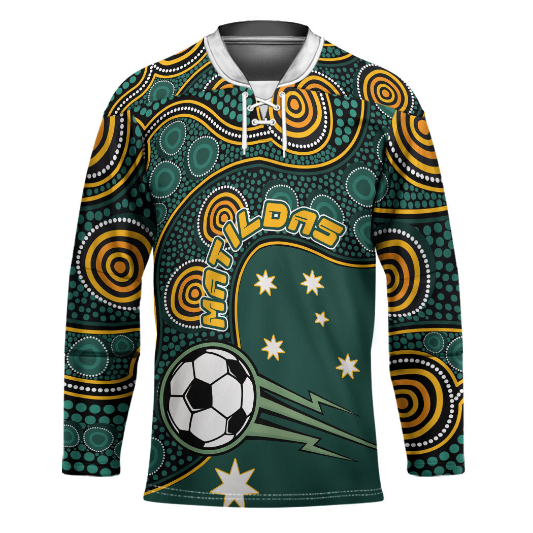 Matildas Game On Hockey Jersey Indigenous Dot Art Soccer Ball With Southern Cross Stars
