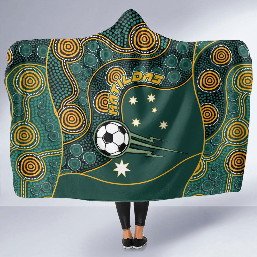 Matildas Game On Hooded Blanket Indigenous Dot Art Soccer Ball With Southern Cross Stars