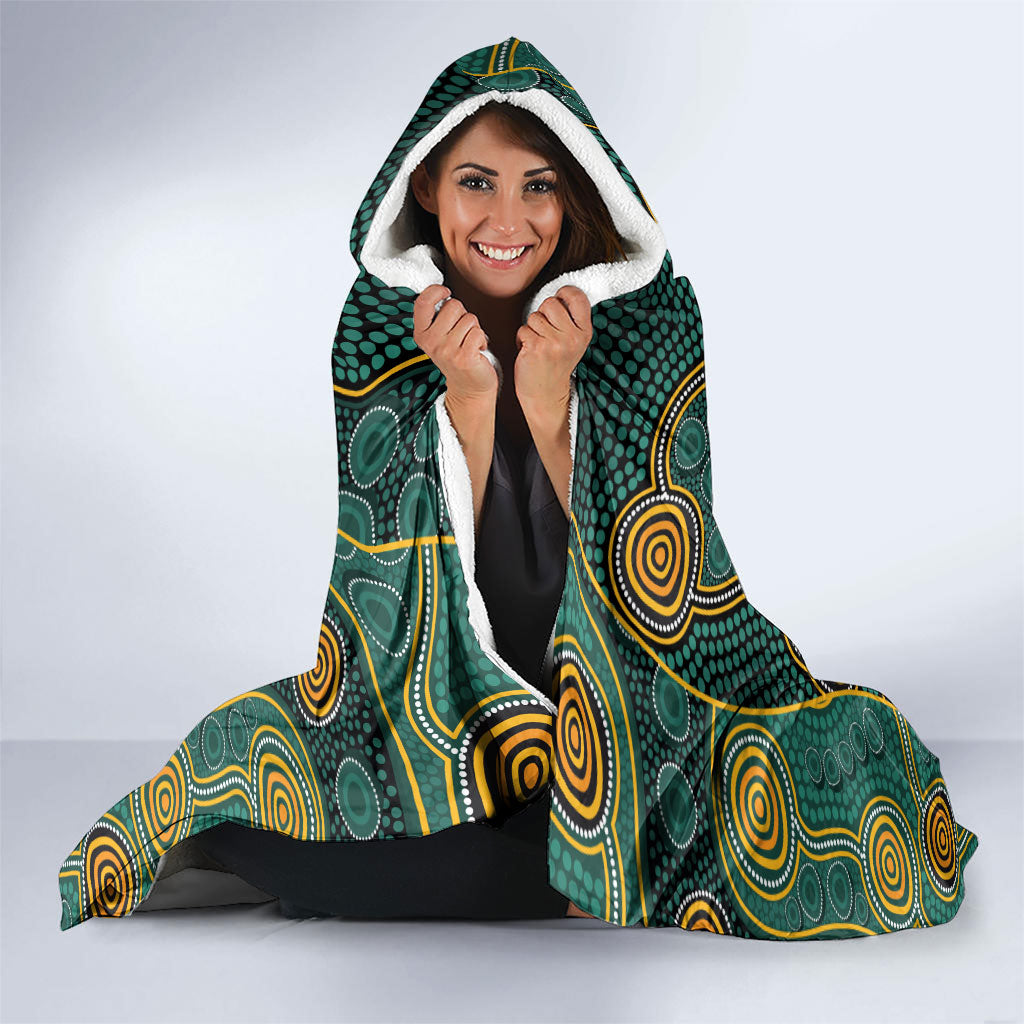 Matildas Game On Hooded Blanket Indigenous Dot Art Soccer Ball With Southern Cross Stars