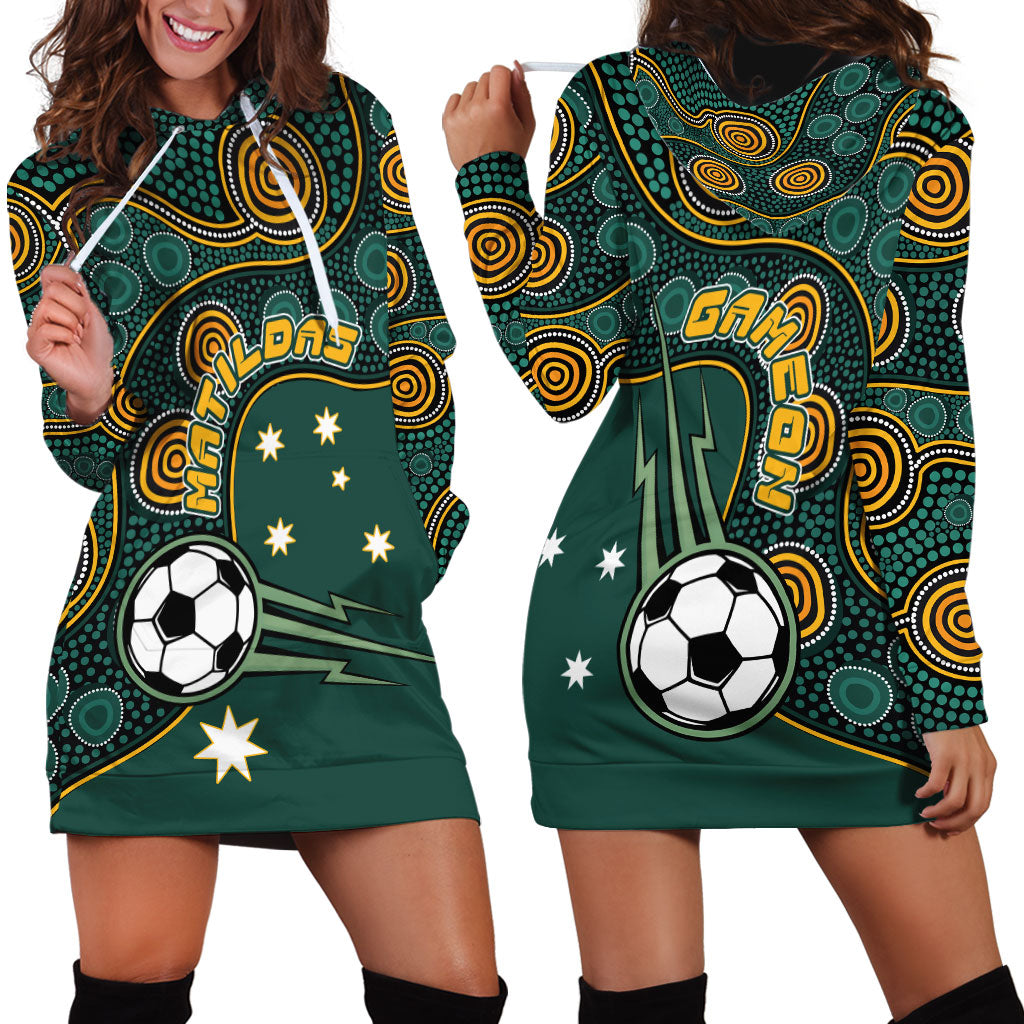 Matildas Game On Hoodie Dress Indigenous Dot Art Soccer Ball With Southern Cross Stars