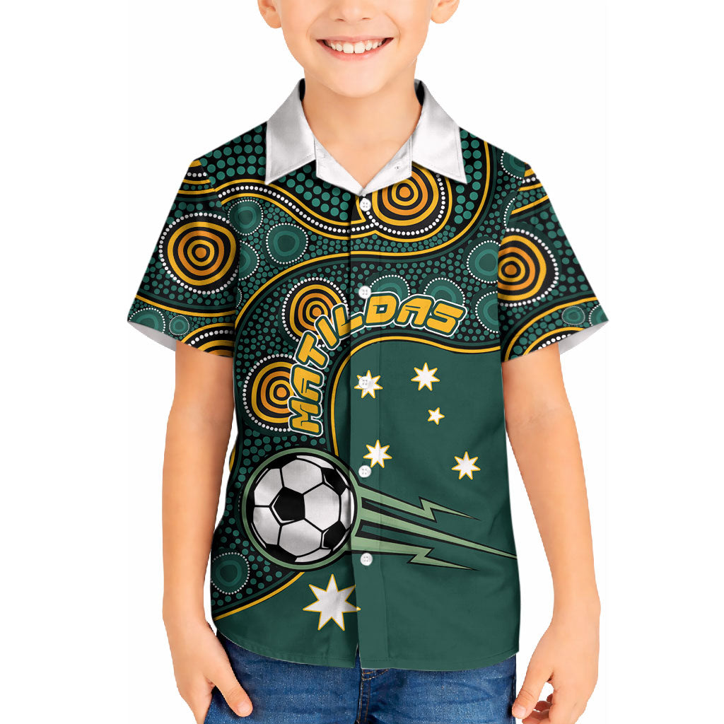 Matildas Game On Kid Hawaiian Shirt Indigenous Dot Art Soccer Ball With Southern Cross Stars