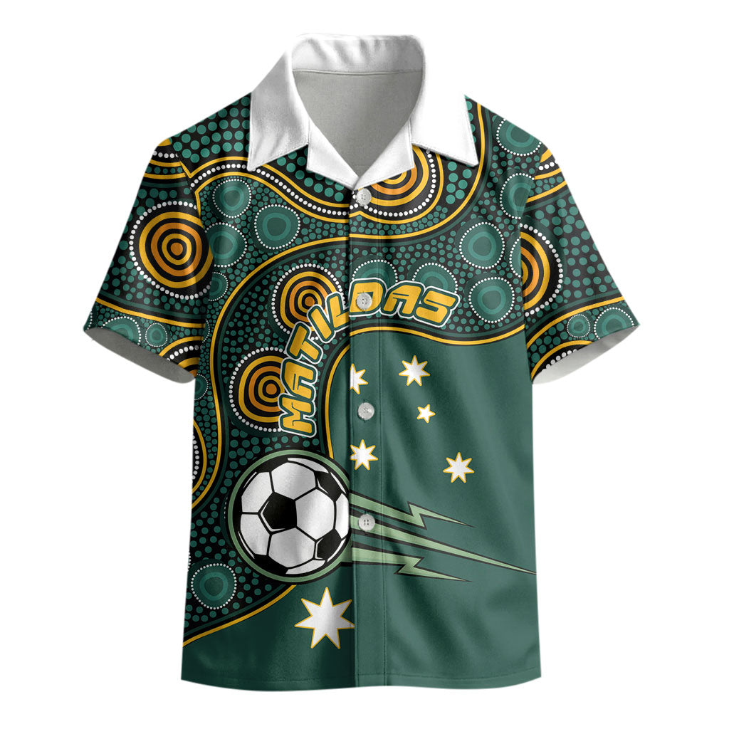 Matildas Game On Kid Hawaiian Shirt Indigenous Dot Art Soccer Ball With Southern Cross Stars