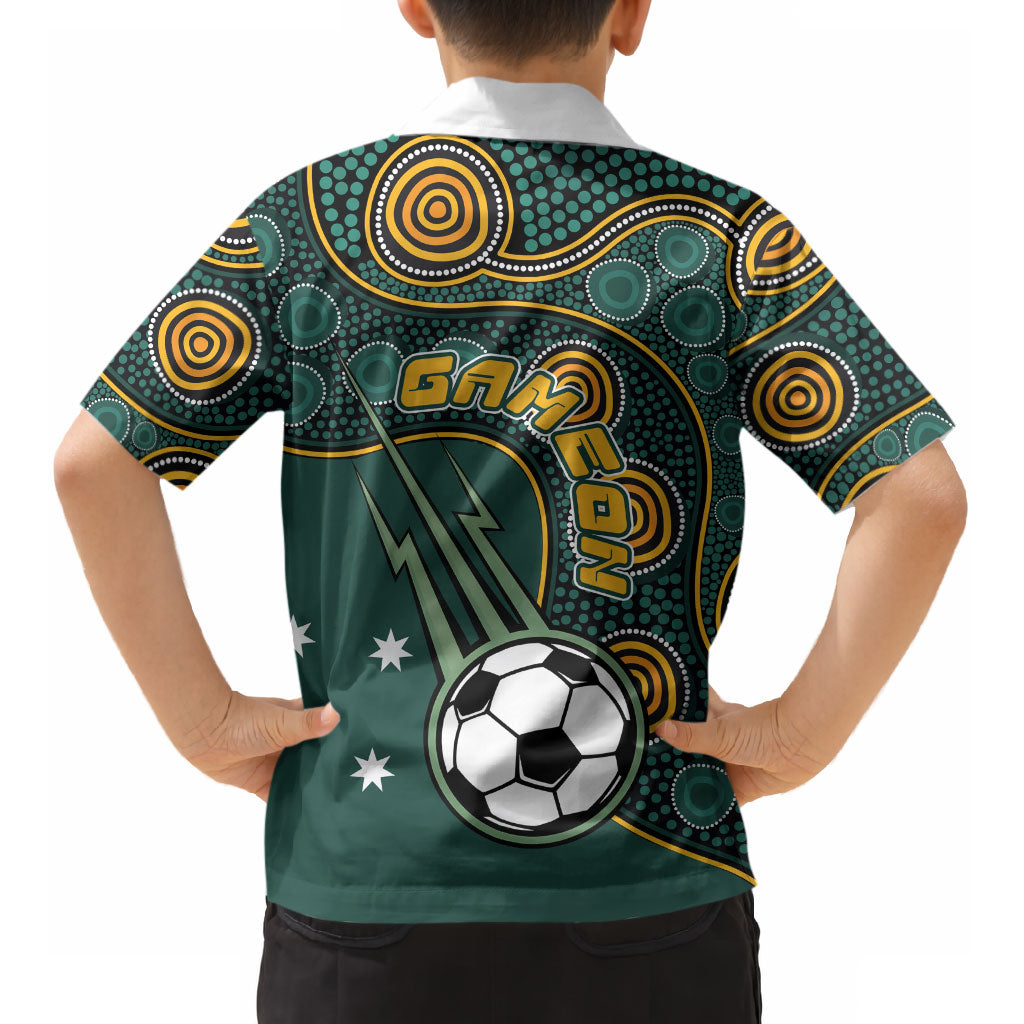 Matildas Game On Kid Hawaiian Shirt Indigenous Dot Art Soccer Ball With Southern Cross Stars