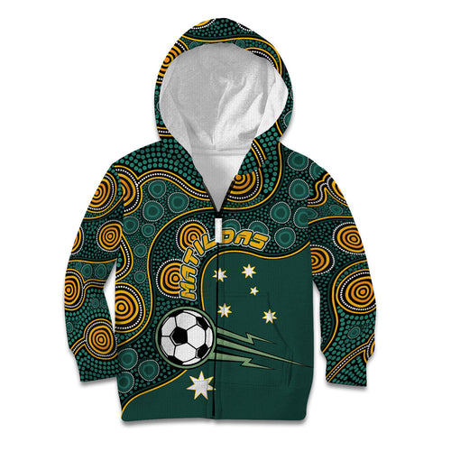 Matildas Game On Kid Hoodie Indigenous Dot Art Soccer Ball With Southern Cross Stars