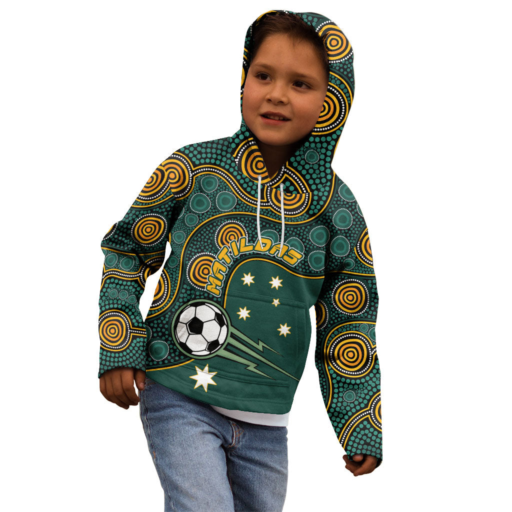 Matildas Game On Kid Hoodie Indigenous Dot Art Soccer Ball With Southern Cross Stars