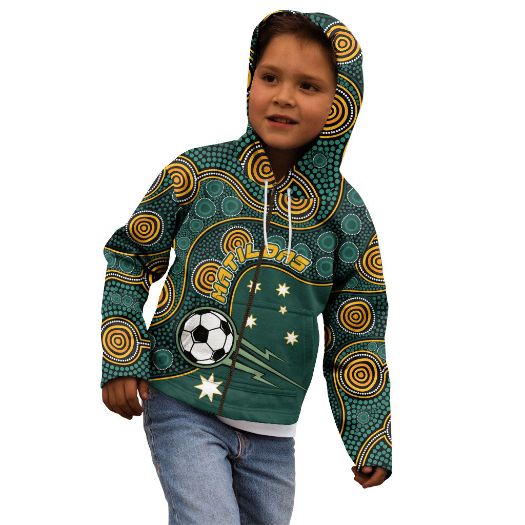 Matildas Game On Kid Hoodie Indigenous Dot Art Soccer Ball With Southern Cross Stars
