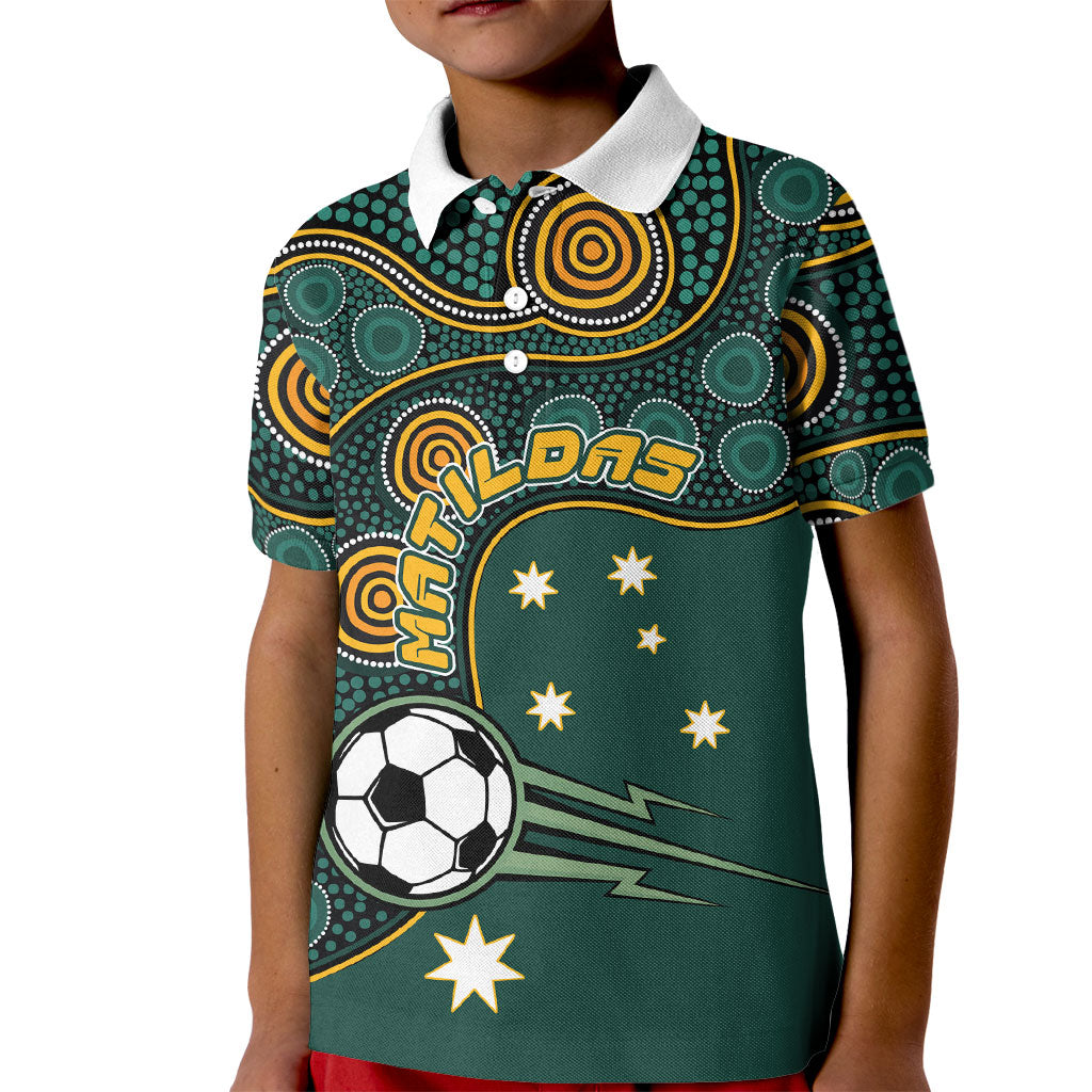 Matildas Game On Kid Polo Shirt Indigenous Dot Art Soccer Ball With Southern Cross Stars