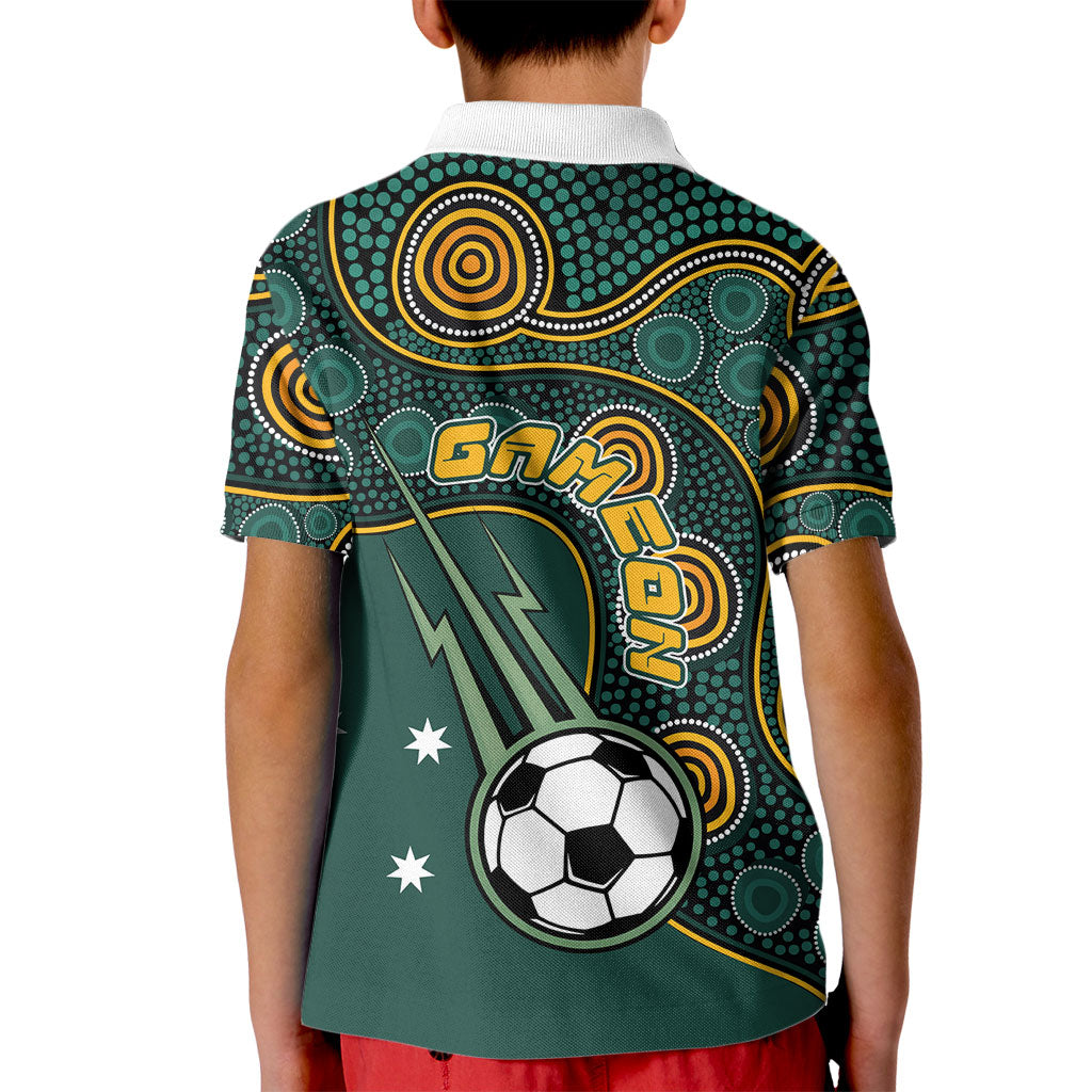 Matildas Game On Kid Polo Shirt Indigenous Dot Art Soccer Ball With Southern Cross Stars