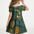 Matildas Game On Kid Short Sleeve Dress Indigenous Dot Art Soccer Ball With Southern Cross Stars