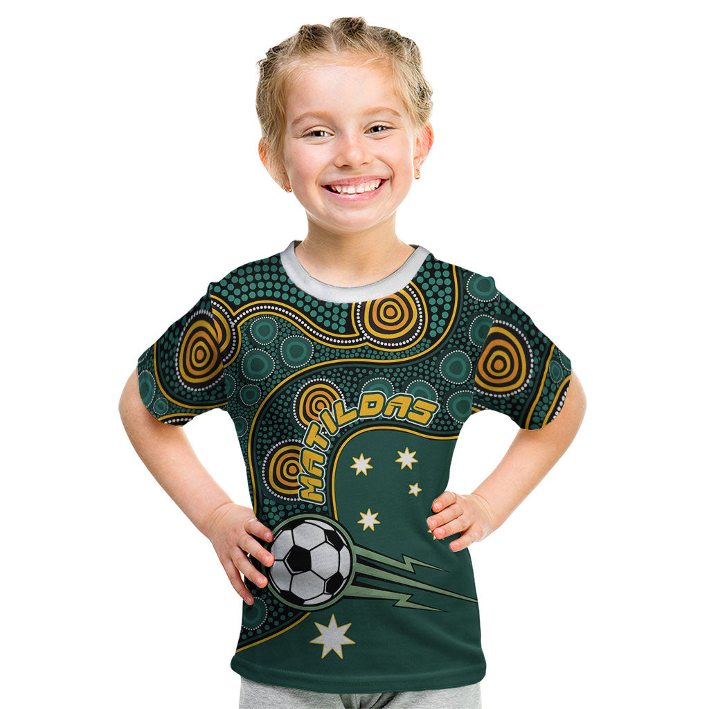 Matildas Game On Kid T Shirt Indigenous Dot Art Soccer Ball With Southern Cross Stars