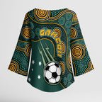 Matildas Game On Kimono Sleeve Blouse Indigenous Dot Art Soccer Ball With Southern Cross Stars