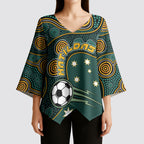 Matildas Game On Kimono Sleeve Blouse Indigenous Dot Art Soccer Ball With Southern Cross Stars